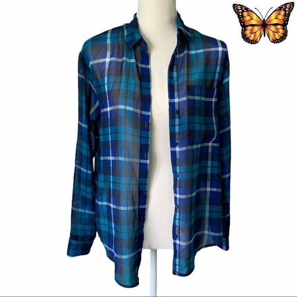 GARAGE Sheer Plaid Long Sleeve Size Extra Small - Picture 1 of 5